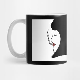 Minimalist Smoking Lady Line Art (black) Mug